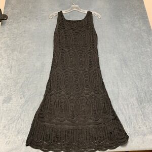 Basix II MIdi Dress Womens XL Black Rayon Crochet Lace Scalloped Hem Sleeveless